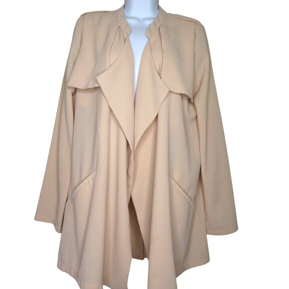 Forever 21 Contemporary Beige Open Front Waterfall Jacket Womens M Modern Design - Picture 2 of 8